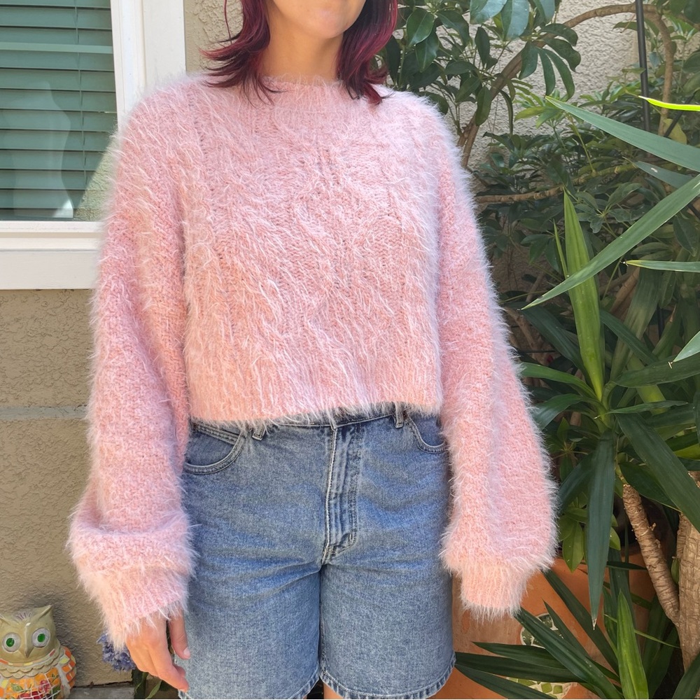 Dusty Pink Urban Outfitters Fuzzy Knit Sweater